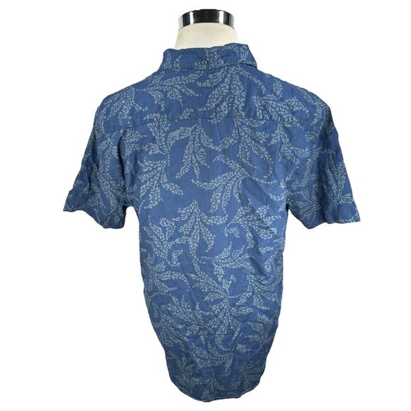 Onia Shirt Men’s Large Blue Linen Blend Leaf Print Floral Button Short Sleeve - Picture 4 of 9